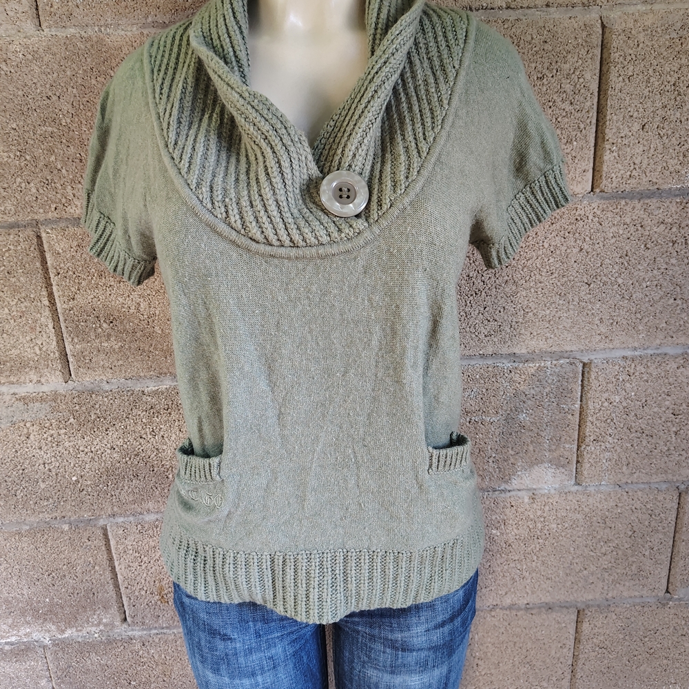 Vertigo Paris Green Cowl Neck Sweater with Ribbed Knit